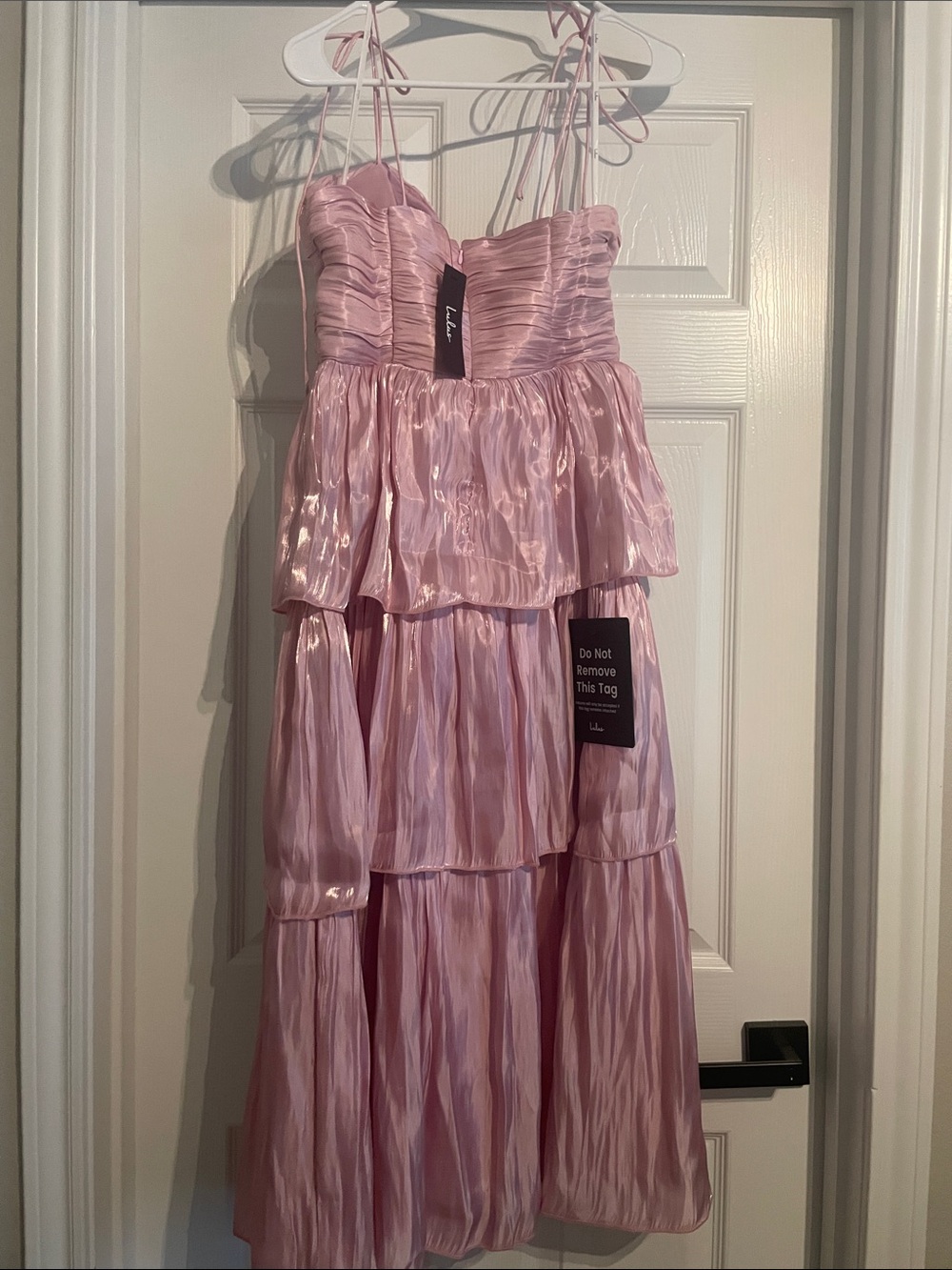 Lulus Tennon Light Pink Plisse Tiered Midi Dress - Size M - Picture 3 of 3